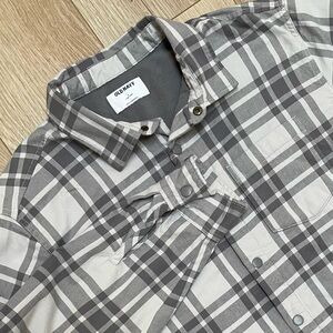 OLD NAVY Mens Large Plaid Shacket Fleece Cozy-Lined Cotton Shirt Snap Front SOFT